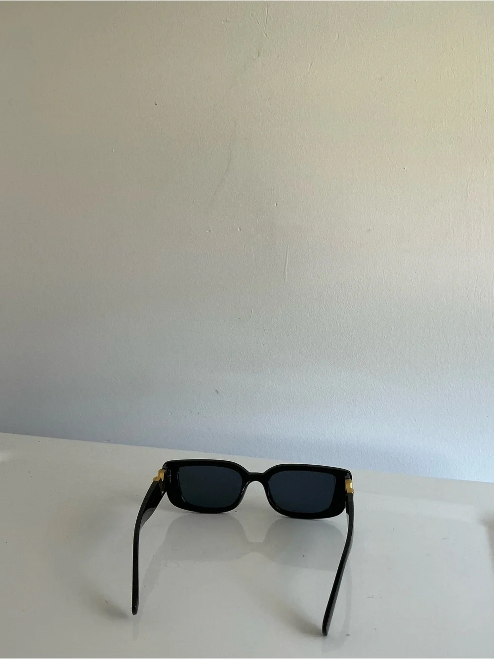 Women's Black Rectangular Sunglasses with Gold Accents
